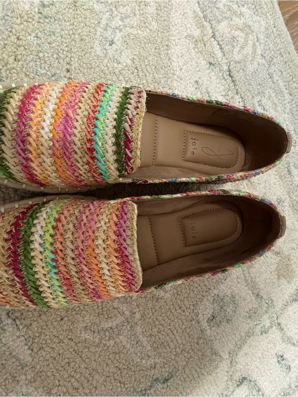 Joie Multicolor Woven Espadrille Flats in Pink, Green, Yellow & Orange
